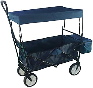PRO-CARTS Foldable Wagon Folding Wagon Cart Utility Garden Cart Collapsible Outdoor Foldable Trolley with Sun/Rain Shade Blue