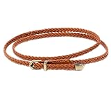 Aniyan Cinturón trenzado estrecho para mujer, de poliuretano, con hebilla de metal, para vestidos, vaqueros y ropa informal, marrón, 99x0.8 cm