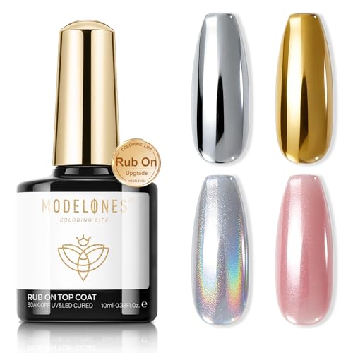 modelones Gel Top Coat for Chrome Nail Powder, Clear Mirror Gloss Metallic Finish No Wipe Gel Polish High Shine Chrom Bond Home Salon DIY Professional Long Lasting Soak Off U V Manicure Nail Art Gift