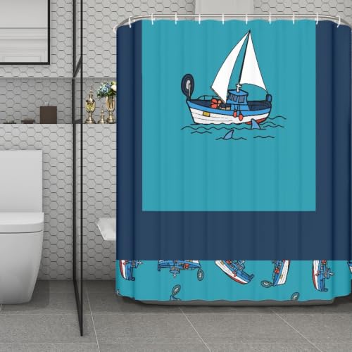 Rideau de douche imperméable en polyester bleu 180x220 pour hôtel