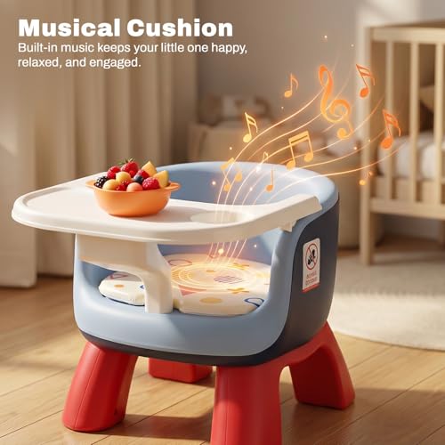 Image of Baybee Booster Chair for Baby with Detachable Food Tray, Anti-Slip Wide Legs & Soft Cushion Seat with Music | Portable Feeding Chairs for Kids Home & Travel - 0 to 3 Years (Blue)