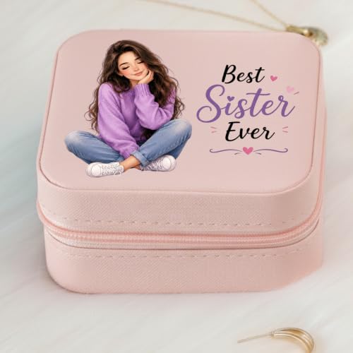 Image of P Arts Precious Art Gifts Best Sister Jewellery Organiser Box With Wooden Earring Pair,Greeting Card,Best Rakhi Gift For Sister,Rakshabandhan Combo Pack Set (Best Sister Ever - Elegant)