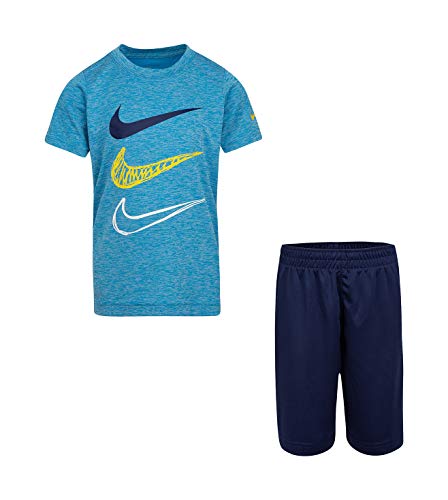 Image of Nike Boys Polyester Solid Little 2 Piece Swoosh T-Shirt Tee & Mesh Shorts Set