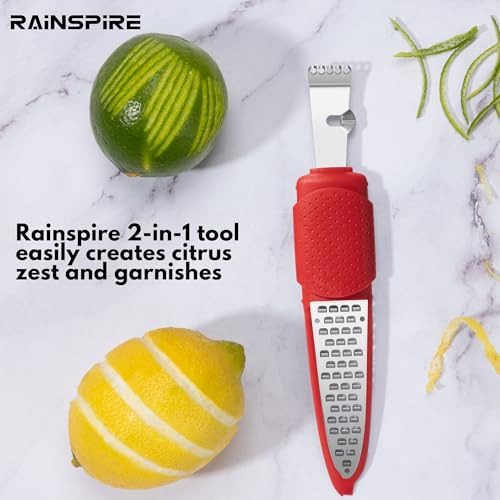 Image of Rainspire Lemon Zester Tool with Channel Knife, Stainless Steel Citrus Zester Tool, Lemon Peeler, Zesters for Kitchen, Ultra Sharp 2-in-1 Tool Easily Creates Citrus Zest, Red