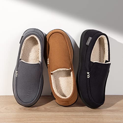 Hometop Men's Memory Foam Moccasin Slippers, Comfy Indoor Outdoor House Shoes Suede Bedroom With Warm Sherpa Lining Durable Rubber Sole (10 M, Dark Gray) #TOP5