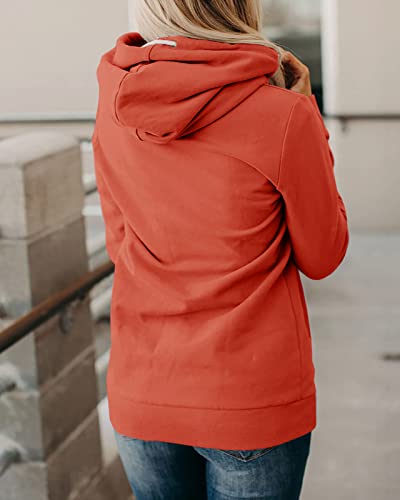 Women's Cowl Neck Hoodie Thermal Hooded Sweatshirts Loose Fit Fall Tops With Pockets Orange #TOP1