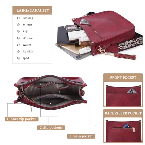 Image of HKCLUF Vegan Leather Crossbody Bags Purse for Women Trendy Tassel Hobo Handbag Women With 2PCS Adjustable Guitar Strap | Vegan Leather