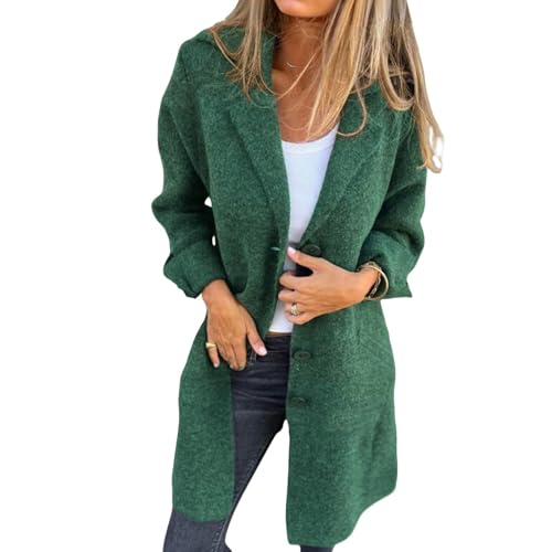 Veste en laine mélangée pour femme manteau long à revers confortable d'automne
