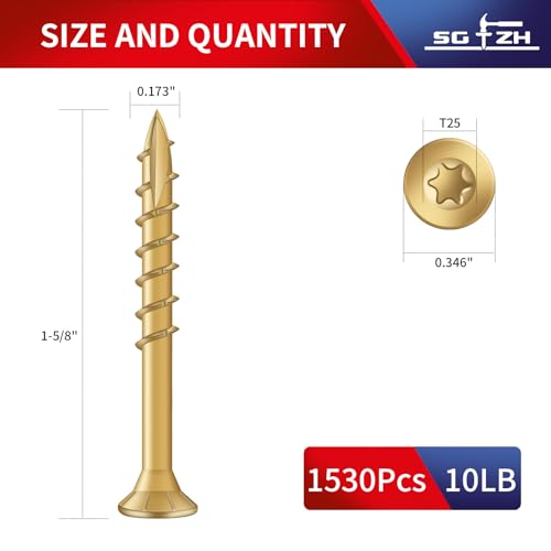 Image of #8 x 1-5 /8 inch Deck Screws (1530Pcs) 10lb. Exterior Wood Screws. Carbon Steel, Tan, Flat Head, Rust Resistant epoxy Coated, with T25 Star Bit
