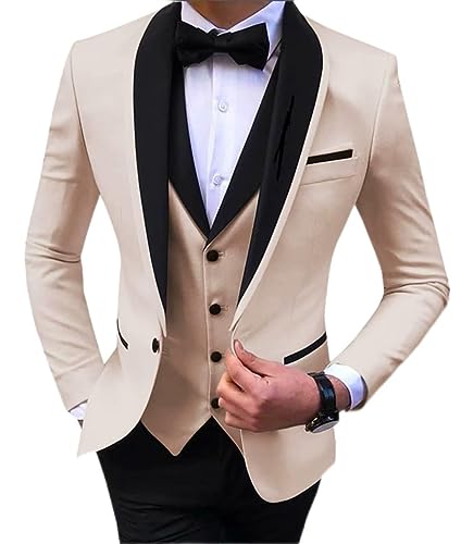 Mens 3-Piece Suit Shawl Lapel One Button Tuxedo Slim Fit Premium Dinner Jacket Vest Pants