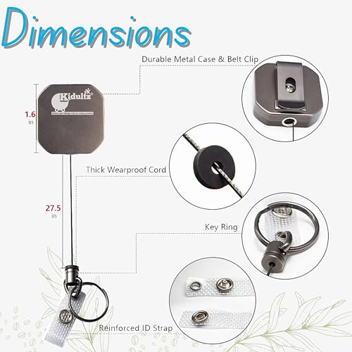 Image of Kidultz(Pack of 1) Heavy Duty Metal Zinc Alloy I'd Card Retractable Black Stylish Badge yoyo Reel, Key Chain Holder Belt Clip Pull Cord with 27.5 inch Steel Cable (Black)