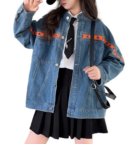 Girls Denim Jacket Long Sleeve Jean Coats With Star Pattern Button Down Jeans Jackets With Front Pockets Clothes