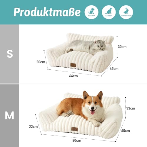 COZY KISS Orthopädisches Hundebett - 65x44x30cm Cord-Kunstfell Großes Katzenbett-Sofa für Katzen & Kleine Hunde, Waschbar Katzen Katzensofa, Kuscheliges Katzencouch mit Kopf- und Nackenstütze, Creme
