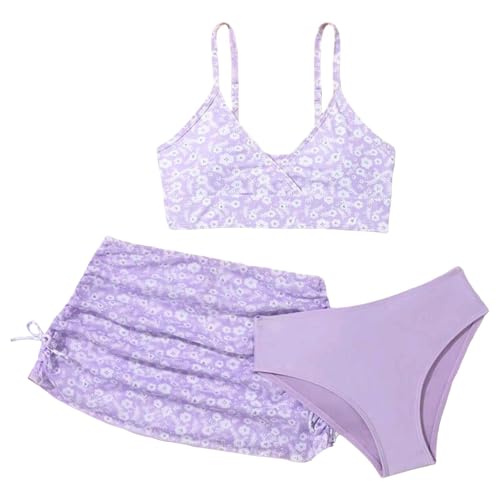Girls Suit Girls' 3 Piece Set Bikini Swimsuit with Drawstring Beach Skirt Ruched Bathing Suit Girls High Waisted Swimsuit