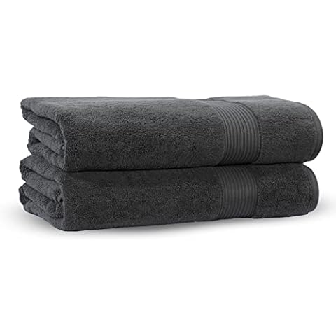 Crescent Textile 2 x Bath Towels Extra Large 100% Cotton Premium Quality Jacquard Border Bath Sheet (90x180) - 600 GSM Ultra Absorbent Bathroom Towels Set (Dark Grey) Cover