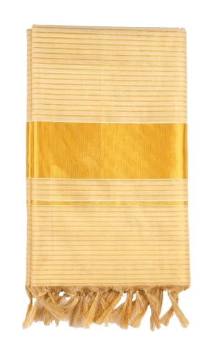 Image of Kerala Traditional Tissue Saree for Women with Running Blouse | South Indian Ethnic Saree for Weddings Onam Vishu Temple Wear & Festivals