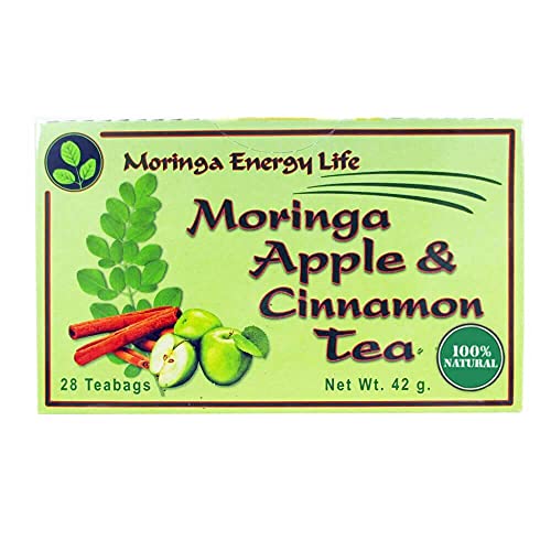 Moringa Tea by Moringa Energy Life - 28 Apple Cinnamon Tea bags, Ayurveda's Famous Moringa Tea, All Natural Nutritious Moringa Leaf Tea Bags Daily for Health Tea