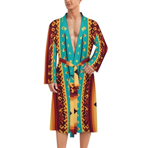 Soft Spa Bath Robe Fashion Robe With Pockets Lightweight Bathrobe For Men Indiana Western Southwest Ethnic Tribal Navajo