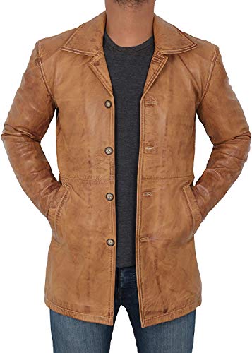 Fjackets Distressed Mens Leather Coat - Real Lambskin Tan Leather Jackets For Men | [1501484], Suprnatural Distressed Brown,L #TOP1