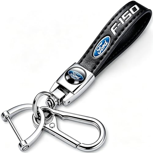 Xiconbao Genuine Leather Car Keychain for Ford F150 F-150 Series Car Key Chain Ring for Men and Woman Silver Metal Accessories
