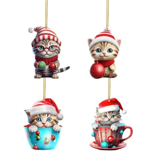 Qanment 猫のオーナメント - 二次元アクリルキャット装飾 | リビングルーム ウィンドウ ガーデンゲート 車のリアビューミラー 玄関 子供部屋 ドアハンドル 壁用のかわいい装飾
