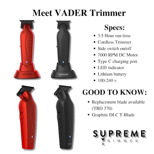 Supreme Trimmer Vader Trimmer St3778 | Barber Liner Mens Beard Trimmer (210 Min Run Time) Dlc T Blade Cordless Hair Clippers | Black #TOP4