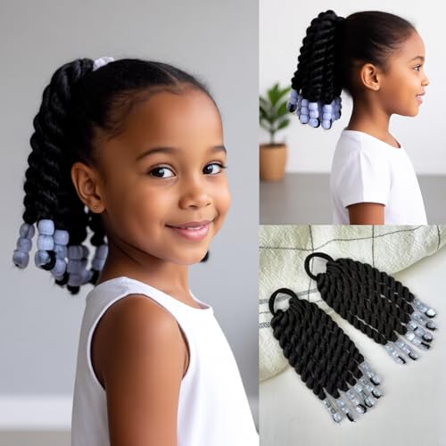 Kids Ponytail Extension With Beads 6inch 2 Pieces Two-Strand Twists