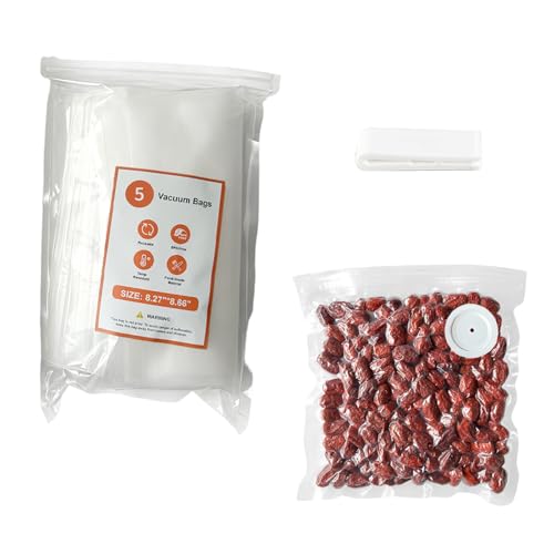 Vacuum Storage Bags Set, 5 Reusable BPA-Free Medium Food Vacuum Sealer Bags (8.26"x8.66"), Triple-Seal Leak-Resistant Design, Includes 1 Sealing Clip