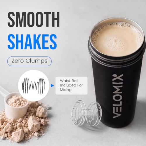 Image of VELOMIX 24oz Stainless Steel Shaker Bottle with Wire Whisk, Black