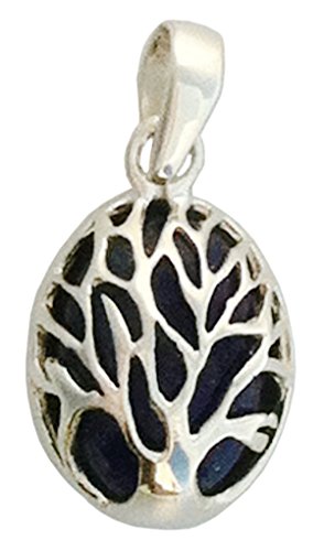 Braja Jewelry & Accessories Tree of Life Oval Intricate Design Sterling Silver Pendant (Kyanite)