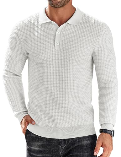 COOFANDY Pull Tricot Polo Homme Manche Longue Col Boutonné Chandail Mode Business Casual Automne Hiver