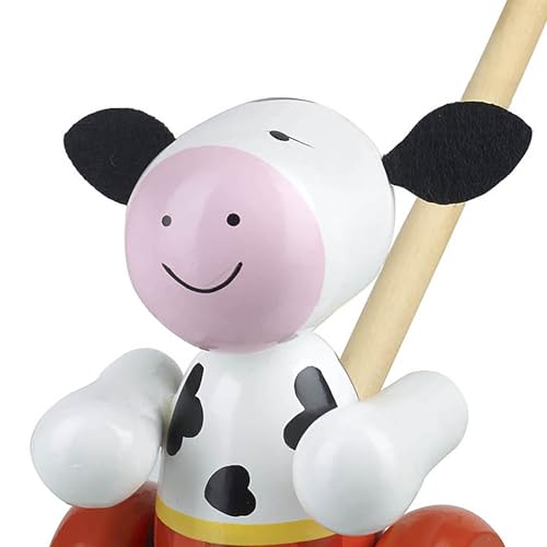 Image of Orange Tree Toys: Push Along: Cow- Wooden Toy, Colorful Wheeled Character w /Handle, Encourage First Steps, Push & Pull, Toddler & Kids, Ages 1+