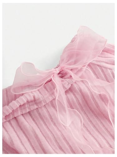 SHENHE Girl's Off Shoulder Bow Shirt Ribbed Knit Short Sleeve Asymmetrical Fitted Tee Top4