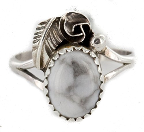 Handmade Certified Authentic Navajo .925 Sterling Silver White Howlite Turquoise Native American Ring Size 6 1/2