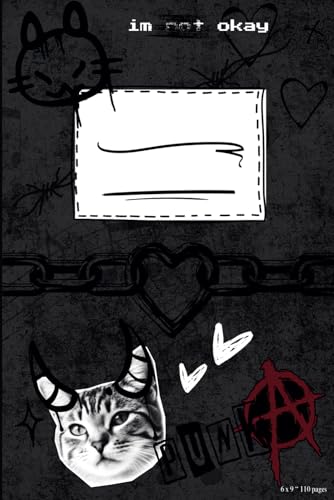 Composition Notebook: Emo Punk Pastel Goth Aesthetic Cat composition notebook for school, notes, lined college ruled