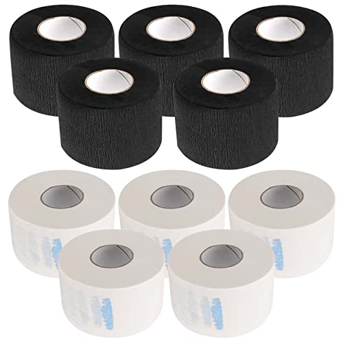TAICHEUT 10 Rolls Disposable Barber Paper Neck Strips, 1000 Strips Professional Stretchy Paper Neck Band, Protector Stretchy Strips Cutting Accessories for Hair Cut, Beauty Salon, Black and White