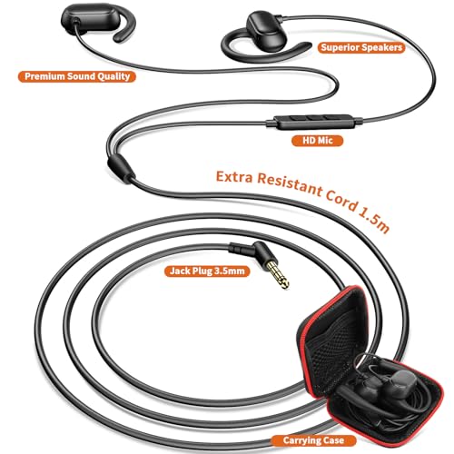 Image of ACANDYA 3.5mm Wired Earbuds Over Ear Headphones for iPod /MP3 Laptop for Android Open Ear Sport Headset for Airplane School Students Running Exercise Gym Workout Earphones with Microphone Black