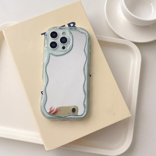 Coque iPhone 14 vert pastel à bord miroir ondulé en TPU mince