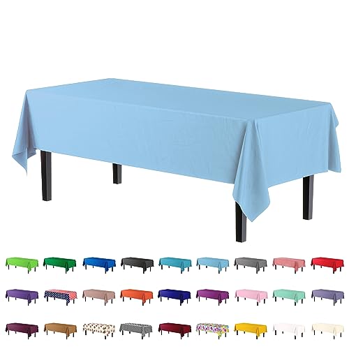 Party Solids 4-Pack Light Blue Plastic Table Cloth - 54 Inch x 108 Inch - Disposable Tablecloth for Parties and Picnics