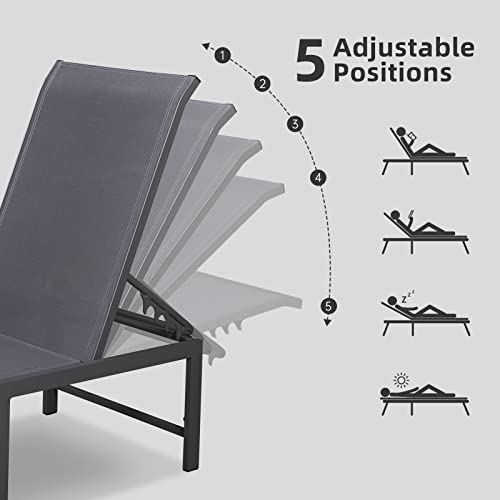 Ricnod Outdoor Pool Lounge Chairs, Patio Aluminum Chaise Lounge, Five-Position Recliner Loungers For Poolside Yard Balcony Deck Beach (Grey, 1 Pc) (Rilc01) #TOP2
