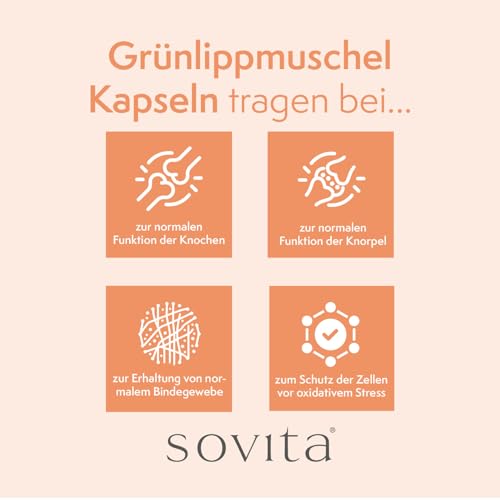 sovita Grünlippmuschel Kapseln | Mit Kupfer, Vitamin C, E & B-Vitaminen | Hochwertiges Grünlippmuschelpulver aus Neuseeland | Unterstützung für Bindegewebe & Immunsystem | 120 Kapseln