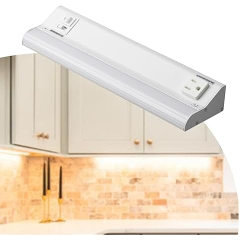 American Lighting 12-Inch LED Courant Undercabinet Light with One Receptacle, 5CCT, White Finish, 120V AC, 7.5W, 430 Lumens, CRI 90, 15 Amp, Ideal for Kitchen, Workspace, Retail Display, Under Shelve Cover