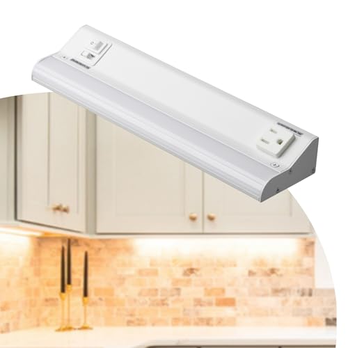 American Lighting 12-Inch LED Courant Undercabinet Light with One Receptacle, 5CCT, White Finish, 120V AC, 7.5W, 430 Lumens, CRI 90, 15 Amp, Ideal for Kitchen, Workspace, Retail Display, Under Shelve