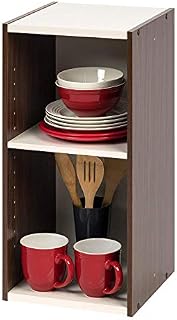 Iris Ohyama, Bookcase / 2-Tier Cabinet Shelf / Side Furniture / Space Saving Shelf, Modular, Adjustable Shelf Height 3.2 cm, Office, Living Room - Space Saving Shelf - UB-6020 - Light Brown