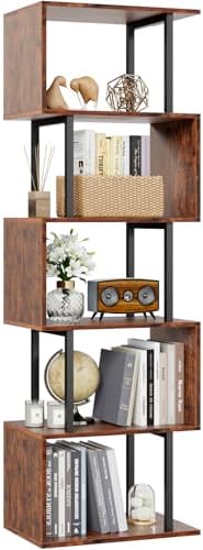 Furologee 6 Tier Bookshelf, Tall S Shaped Geometric Bookcase, Mod...