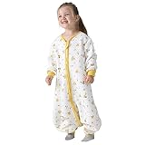 [Miipat] スリーパー 赤ちゃん 秋 冬 綿100％ 柔らかい ベビー 寝袋 足付き 寝冷え防止 保温 ダブルファスナー 着脱簡単 長袖 パジャマ 春 秋 冬 (イエロー,XL(4歳-5歳))
