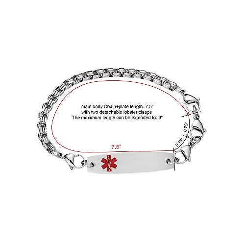 7.5"-9" Adjustable Medical alert bracelets for Women/Men Stainless steel Interchangeable Medical bracelets3