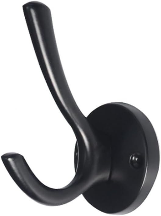TopHomer 1 Pack Wall Mount Coat Hooks with Double Hooks Design Waterproof Towels Hook for Hanging Coats, Backpack, Purse Easy to Install (Black)