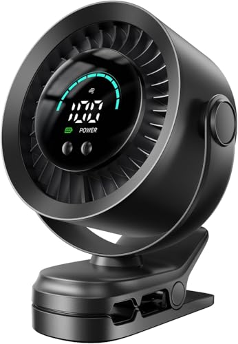 KIMMOO Portable Clip on Fan 100-Speed Rechargeable USB Fan with LED Display 360 Rotation & Strong Airflow Desk Fan Up to 17 Hours Small Battery Fan for Outdoor Pram Camping Office Bedroom