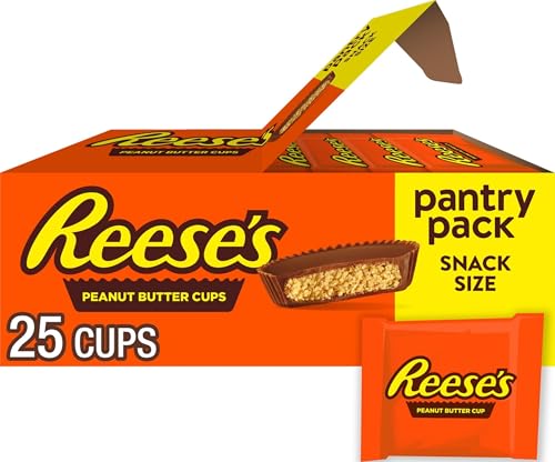 REESE'S Milk Chocolate Snack Size Peanut Butter Cups, Candy Pantry Pack, 13.75 oz (25 Pieces)